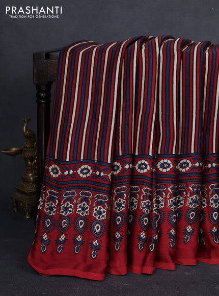 Modal Silk Saree maroon with allover ajrakh prints and long printed border