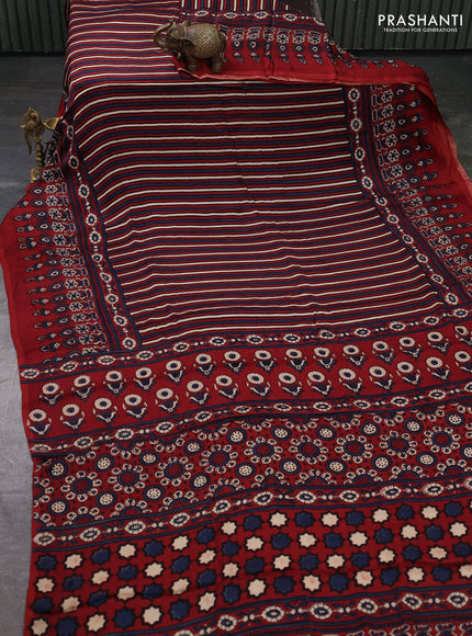 Modal Silk Saree maroon with allover ajrakh prints and long printed border