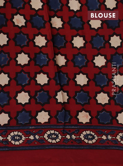 Modal Silk Saree maroon with allover ajrakh prints and long printed border