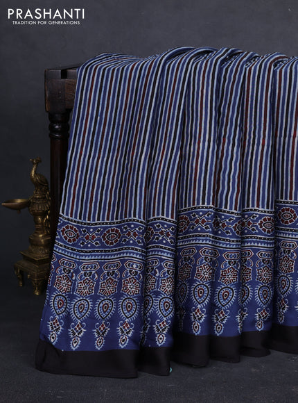 Modal Silk Saree indigo blue and black with allover ajrakh prints and long printed border