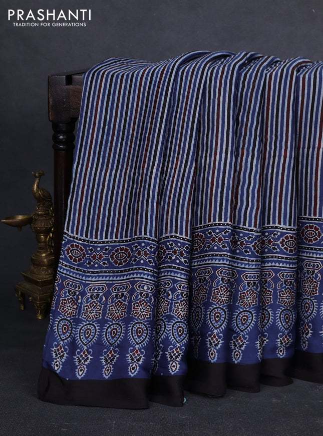 Modal Silk Saree indigo blue and black with allover ajrakh prints and long printed border