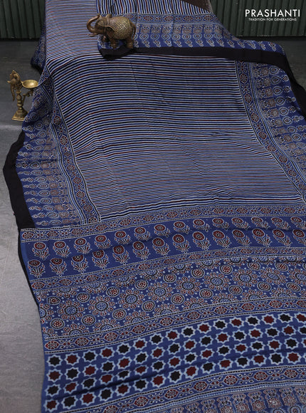 Modal Silk Saree indigo blue and black with allover ajrakh prints and long printed border