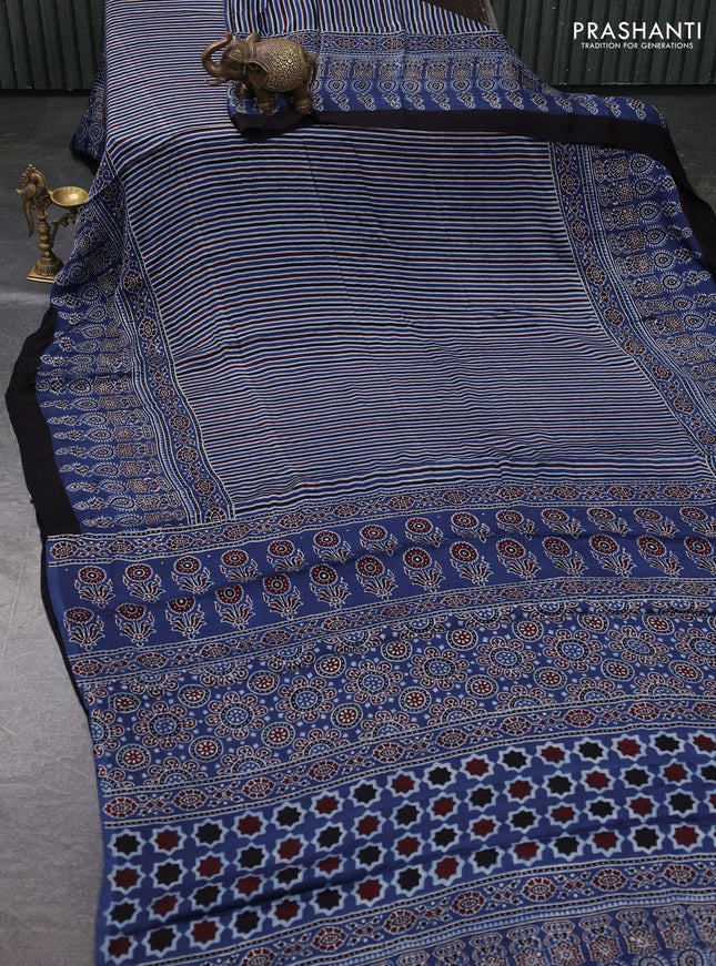 Modal Silk Saree indigo blue and black with allover ajrakh prints and long printed border
