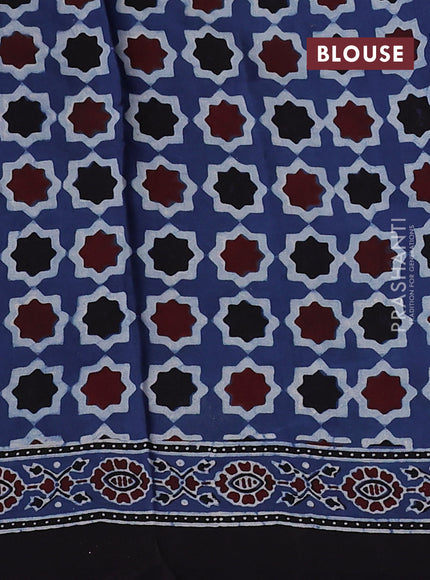 Modal Silk Saree indigo blue and black with allover ajrakh prints and long printed border
