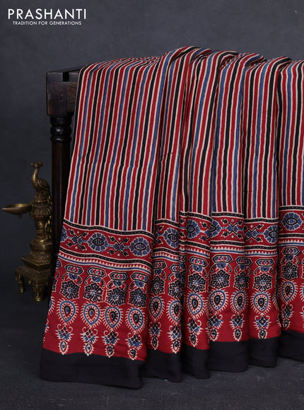 Modal Silk Saree maroon and black with allover ajrakh prints and long printed border