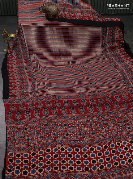 Modal Silk Saree maroon and black with allover ajrakh prints and long printed border
