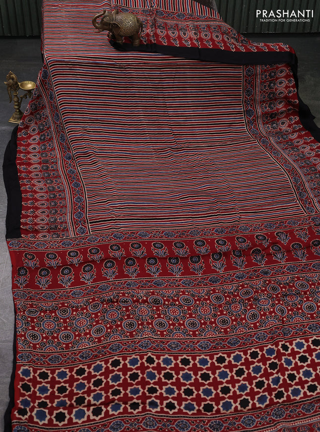 Modal Silk Saree maroon and black with allover ajrakh prints and long printed border