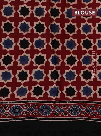 Modal Silk Saree maroon and black with allover ajrakh prints and long printed border