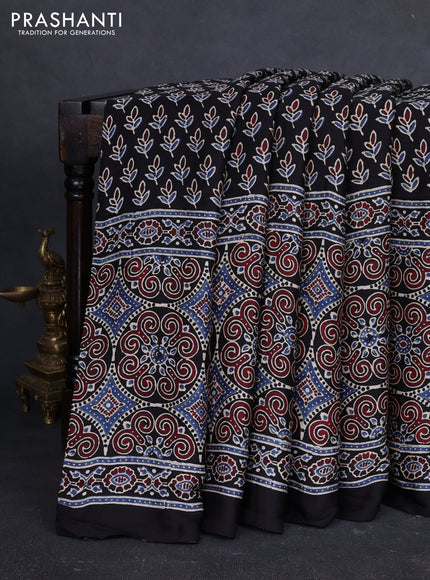 Modal Silk Saree maroon and black with allover ajrakh prints and long printed border