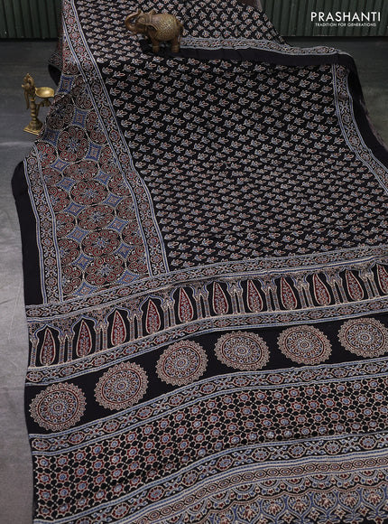 Modal Silk Saree maroon and black with allover ajrakh prints and long printed border
