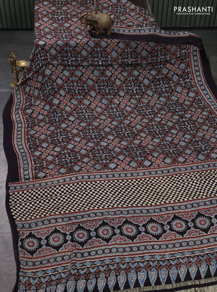 Modal Silk Saree black with allover ajrakh prints and printed border