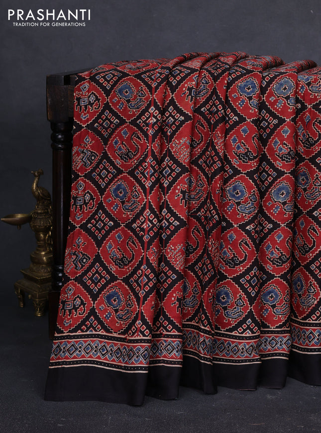 Modal Silk Saree maroon and black with allover ajrakh prints and printed border