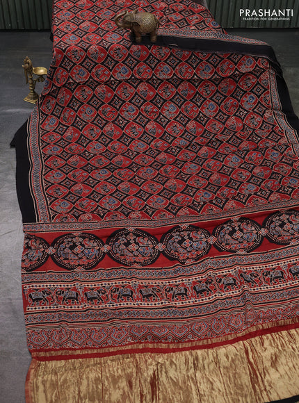 Modal Silk Saree maroon and black with allover ajrakh prints and printed border
