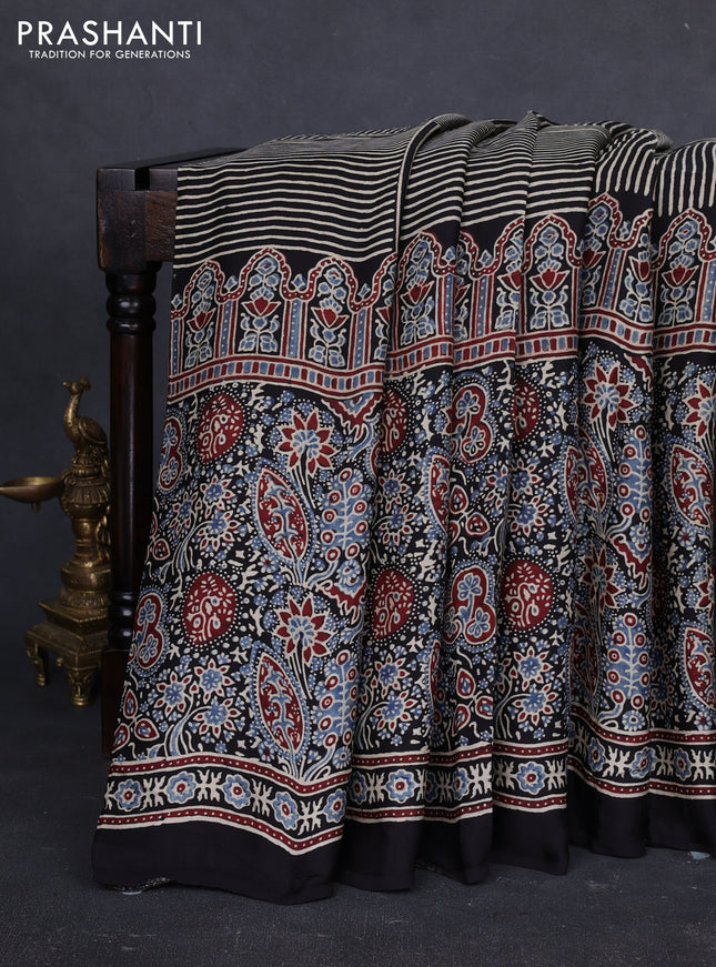 Modal Silk Saree black with allover ajrakh prints and long printed border