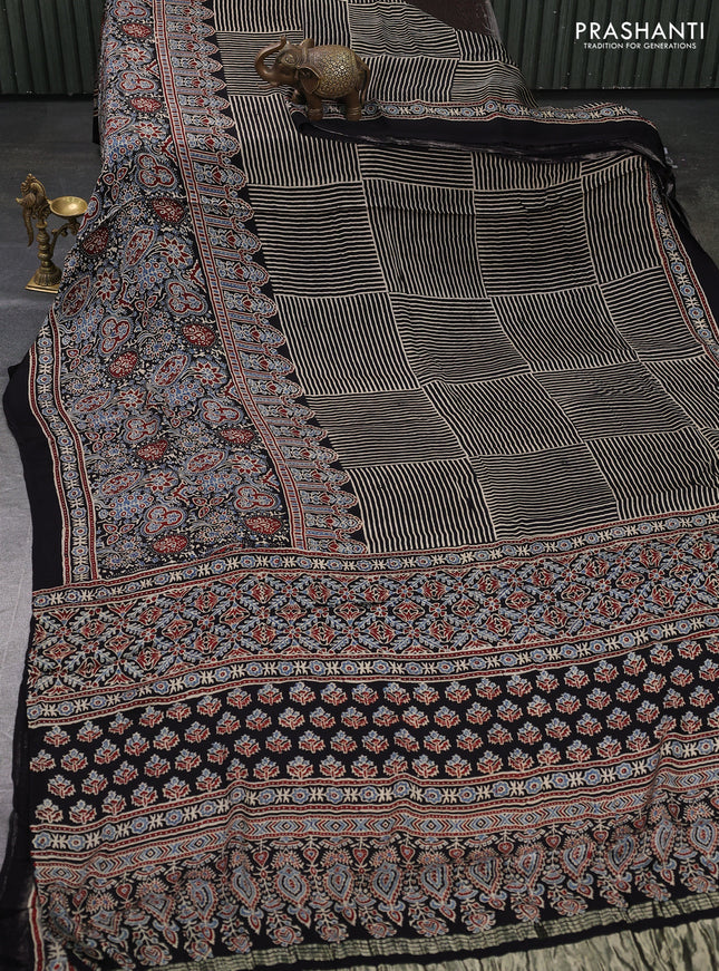 Modal Silk Saree black with allover ajrakh prints and long printed border