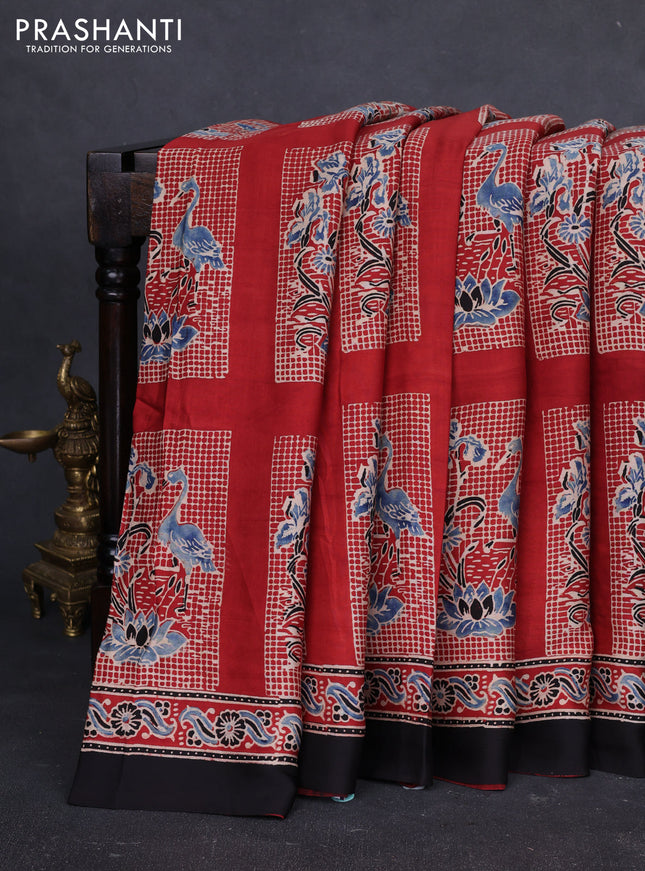 Modal Silk Saree maroon and black with allover ajrakh prints and printed border