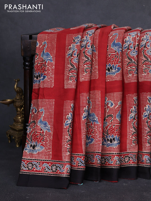 Modal Silk Saree maroon and black with allover ajrakh prints and printed border