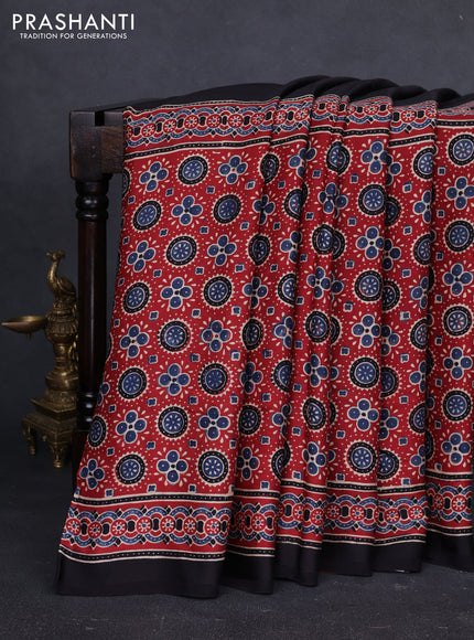 Modal Silk Saree maroon and black with allover ajrakh prints and printed border