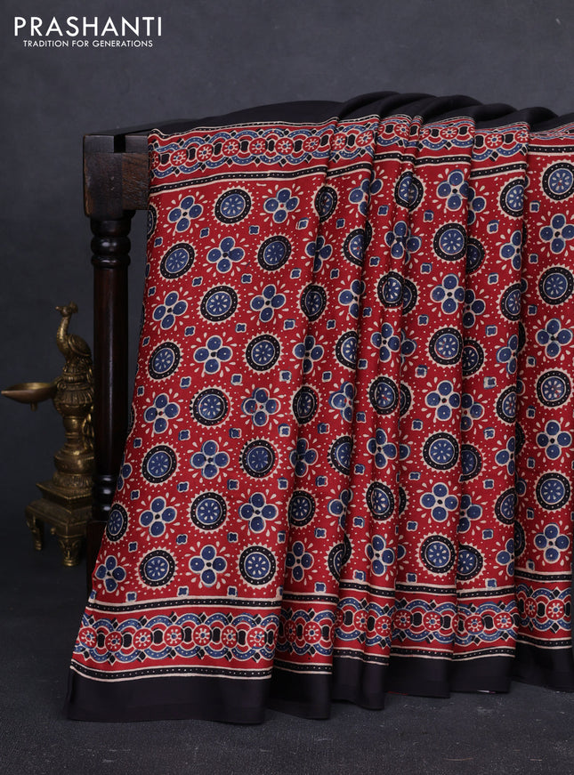 Modal Silk Saree maroon and black with allover ajrakh prints and printed border