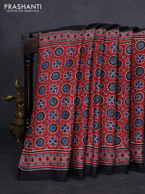 Modal Silk Saree maroon and black with allover ajrakh prints and printed border
