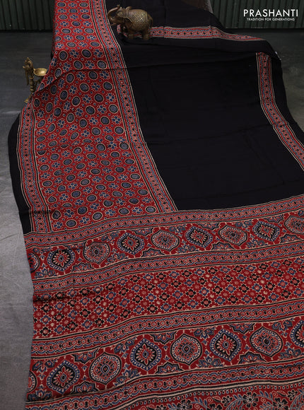 Modal Silk Saree maroon and black with allover ajrakh prints and printed border