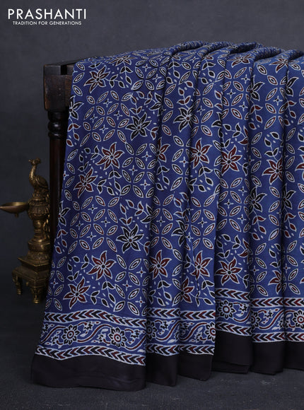 Modal Silk Saree indigo blue and black with allover ajrakh prints and printed border
