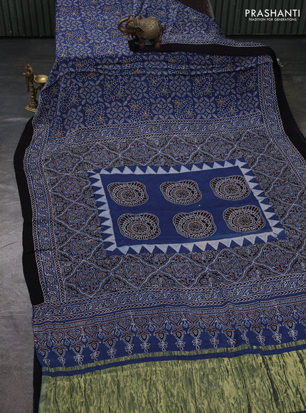 Modal Silk Saree indigo blue and black with allover ajrakh prints and printed border