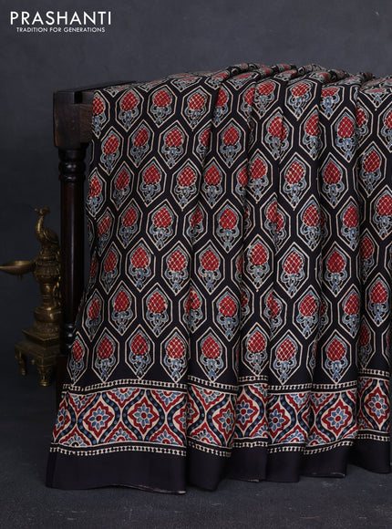 Modal Silk Saree black with allover ajrakh prints and printed border