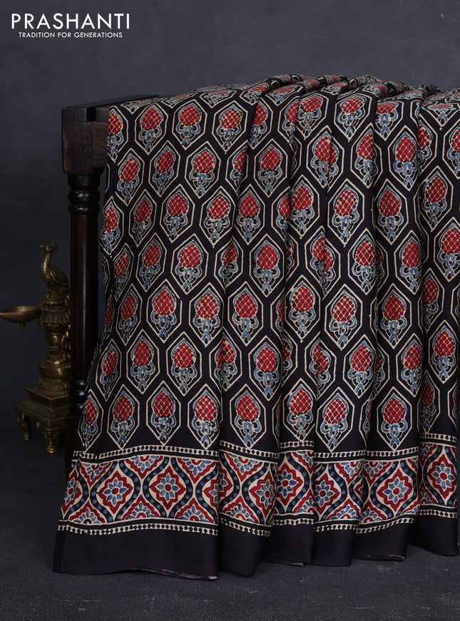 Modal Silk Saree black with allover ajrakh prints and printed border