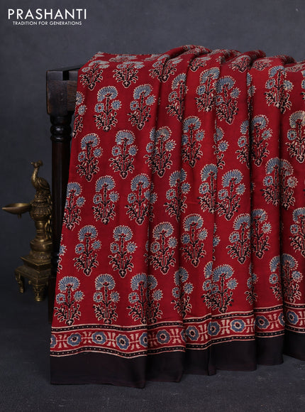 Modal Silk Saree maroon and black with allover ajrakh prints and printed border