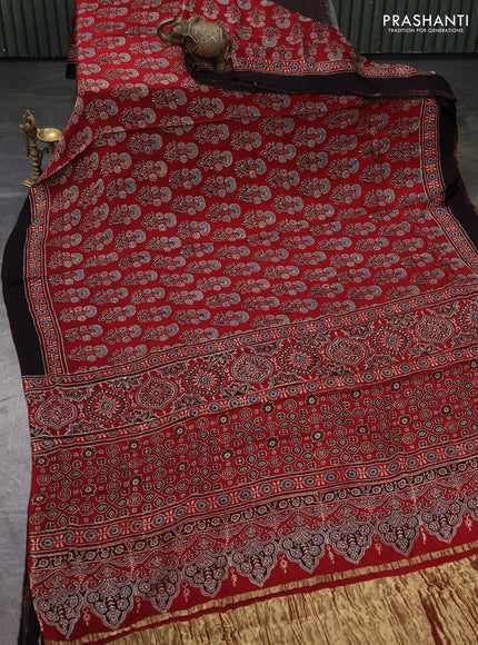 Modal Silk Saree maroon and black with allover ajrakh prints and printed border