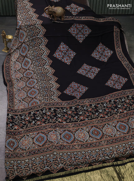 Modal Silk Saree black with allover ajrakh prints long printed border