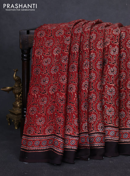 Modal Silk Saree maroon and black with allover ajrakh prints and printed border