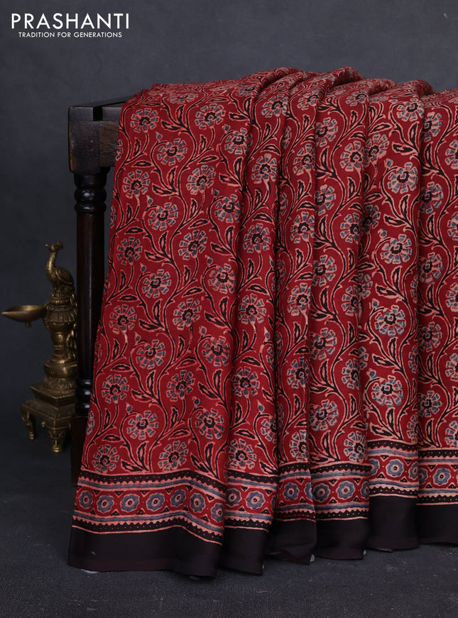 Modal Silk Saree maroon and black with allover ajrakh prints and printed border
