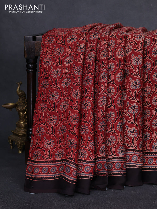 Modal Silk Saree maroon and black with allover ajrakh prints and printed border