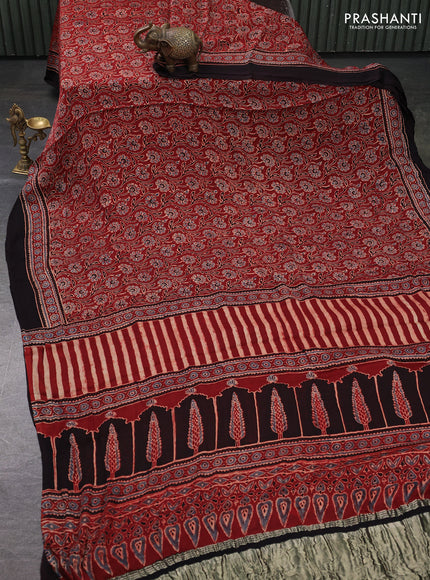 Modal Silk Saree maroon and black with allover ajrakh prints and printed border