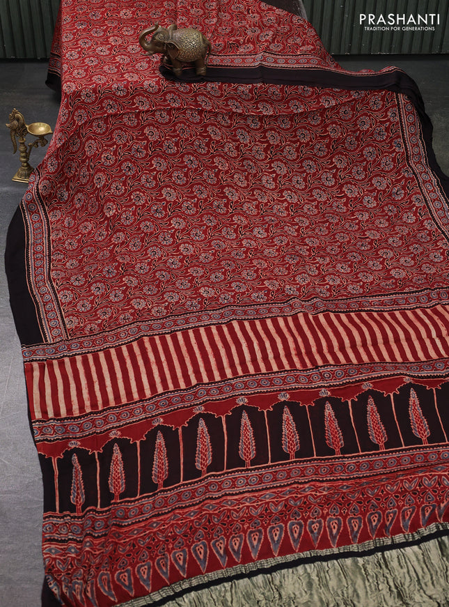 Modal Silk Saree maroon and black with allover ajrakh prints and printed border