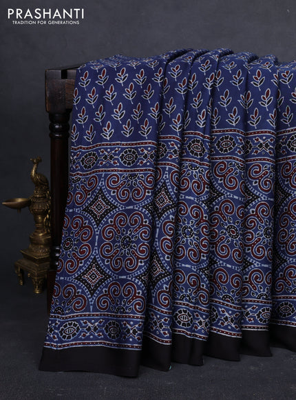 Modal Silk Saree indigo blue and black with allover ajrakh prints and printed border