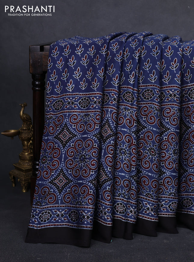 Modal Silk Saree indigo blue and black with allover ajrakh prints and printed border