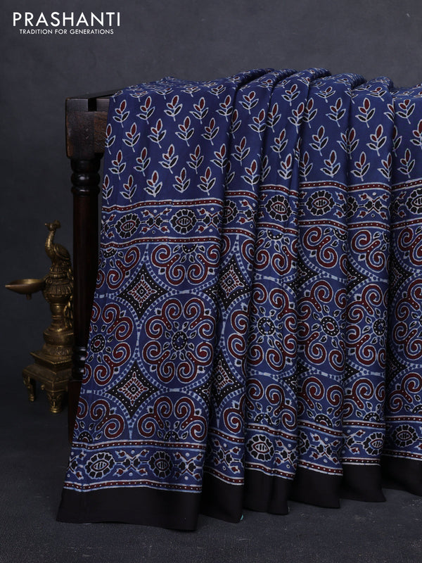 Modal Silk Saree indigo blue and black with allover ajrakh prints and printed border
