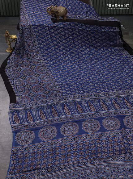 Modal Silk Saree indigo blue and black with allover ajrakh prints and printed border
