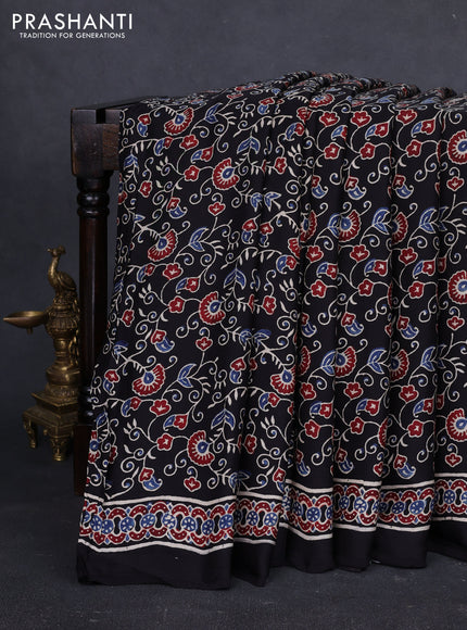 Modal Silk Saree black with allover ajrakh prints and printed border