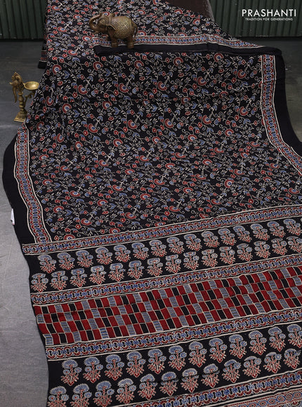 Modal Silk Saree black with allover ajrakh prints and printed border
