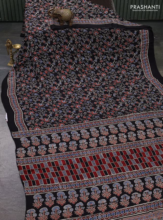 Modal Silk Saree black with allover ajrakh prints and printed border
