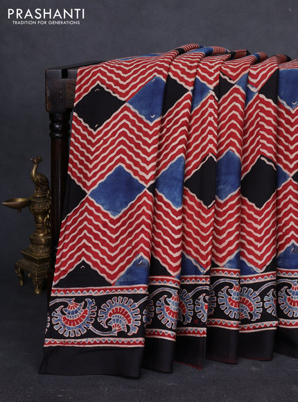 Modal Silk Saree maroon and black with allover ajrakh prints and printed border