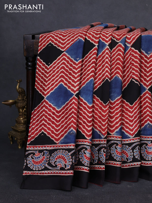 Modal Silk Saree maroon and black with allover ajrakh prints and printed border