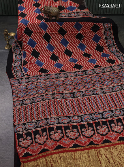 Modal Silk Saree maroon and black with allover ajrakh prints and printed border