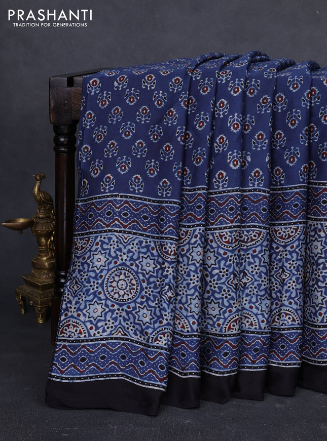 Modal Silk Saree indigo blue and black with allover ajrakh prints and printed border