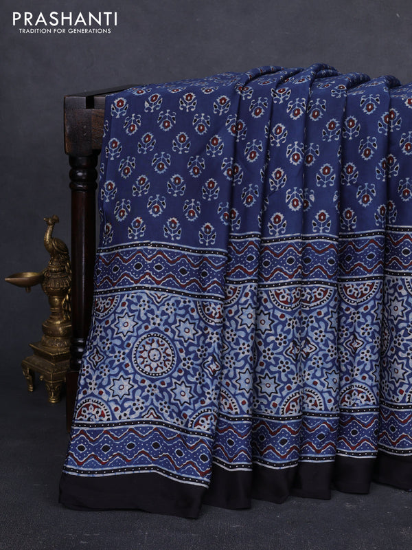 Modal Silk Saree indigo blue and black with allover ajrakh prints and printed border