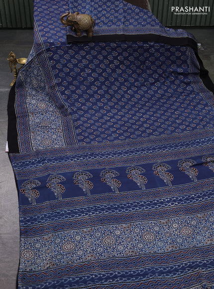 Modal Silk Saree indigo blue and black with allover ajrakh prints and printed border